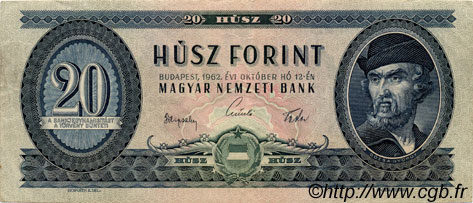 20 Forint HONGRIE  1962 P.169c TTB