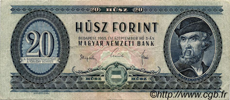 20 Forint HUNGARY  1965 P.169d VF
