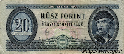 20 Forint HUNGARY  1980 P.169g VG