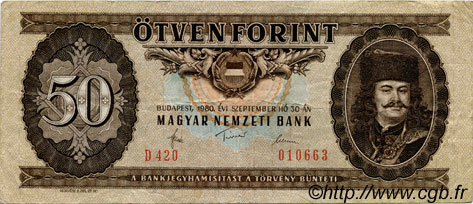 50 Forint HUNGARY  1980 P.170d F+