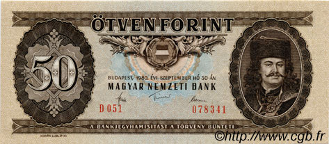 50 Forint HUNGARY  1980 P.170d AU