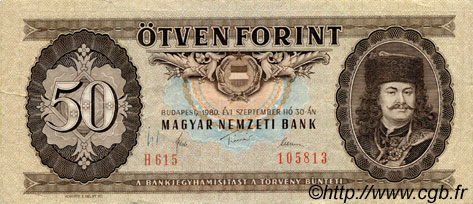 50 Forint HUNGRíA  1980 P.170e MBC