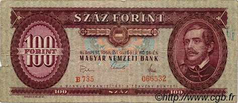 100 Forint HUNGARY  1968 P.171d VG