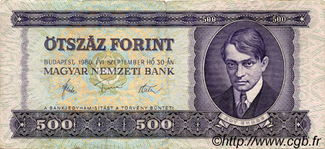 500 Forint UNGARN  1980 P.172c fS