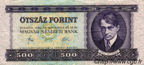 500 Forint HUNGRíA  1980 P.172c MBC