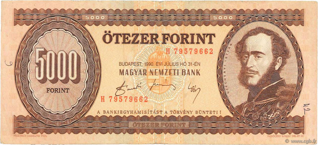 5000 Forint HUNGRíA  1990 P.177a BC+