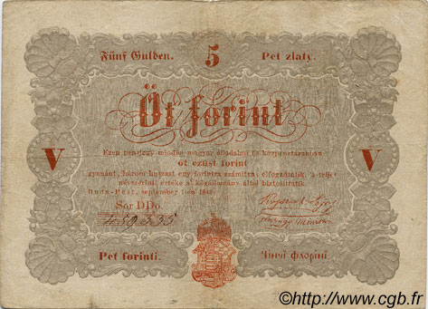 5 Forint HUNGARY  1848 PS.116a VF