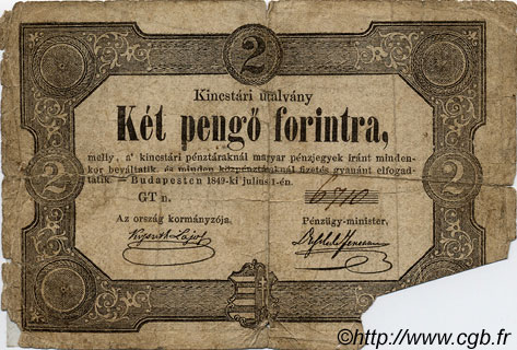 2 Pengö Forint HUNGARY  1849 PS.126a P