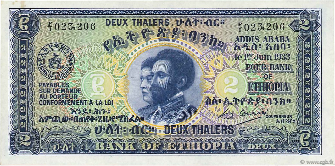 2 Thalers ETIOPIA  1933 P.06 SC