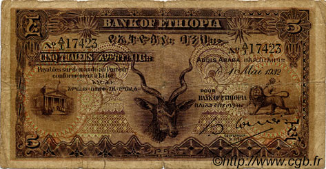 5 Thalers ETIOPIA  1932 P.07 B