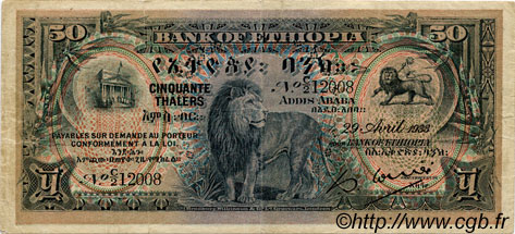 50 Thalers ETHIOPIA  1933 P.09 F+