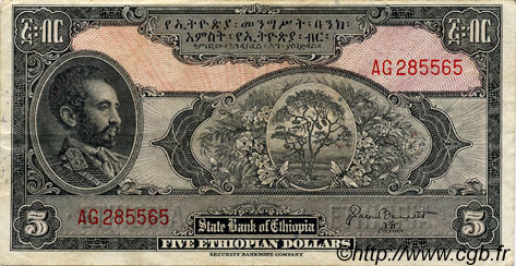 5 Dollars ETHIOPIA  1945 P.13b VF+