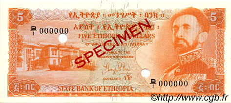 5 Dollars Spécimen ETIOPIA  1961 P.19s FDC
