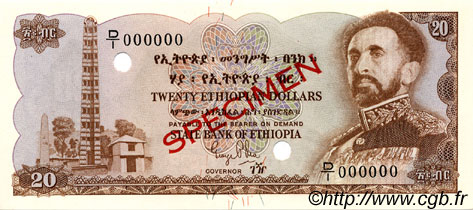 20 Dollars Spécimen ETIOPIA  1961 P.21s FDC