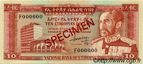 10 Dollars Spécimen ETHIOPIA  1966 P.27s AU