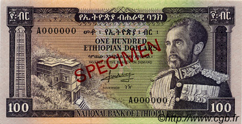 100 Dollars Spécimen ETHIOPIA  1966 P.29s UNC