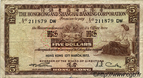 5 Dollars HONG-KONG  1972 P.181e RC