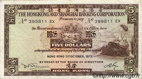 5 Dollars HONG KONG  1973 P.181f BB