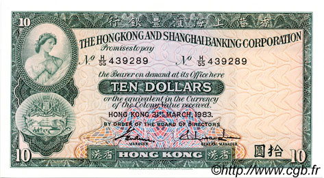 10 Dollars HONGKONG  1983 P.182j ST