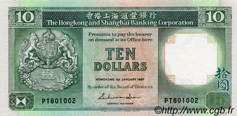 10 Dollars HONG-KONG  1987 P.191a SC