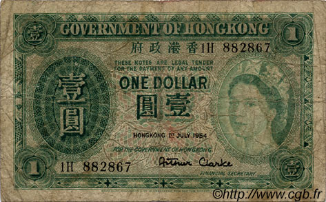 1 Dollar HONG-KONG  1954 P.324Aa RC