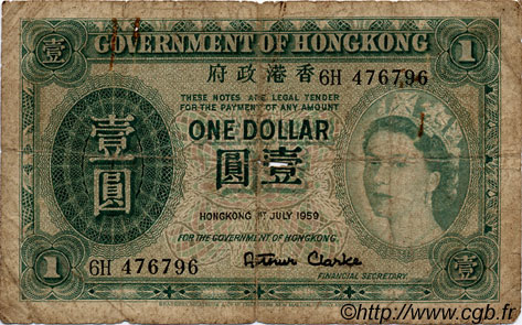 1 Dollar HONG KONG  1959 P.324Ab G