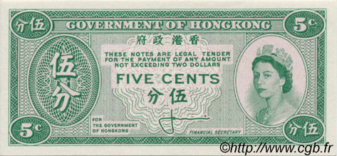 5 Cents HONG KONG  1961 P.326 UNC