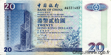 20 Dollars HONG KONG  1994 P.329 VF+