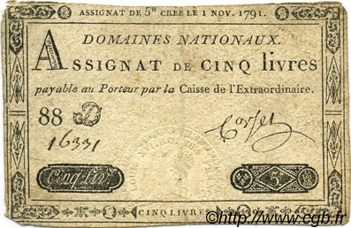 5 Livres FRANCE  1791 Laf.145 F