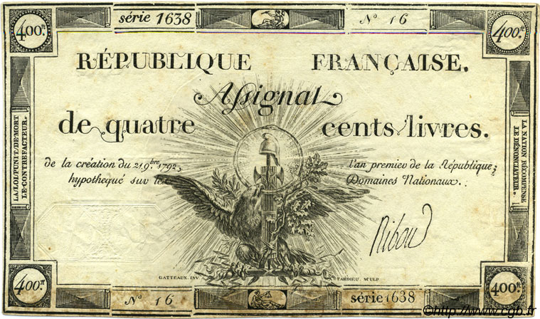 400 Livres FRANKREICH  1792 Laf.163 fVZ