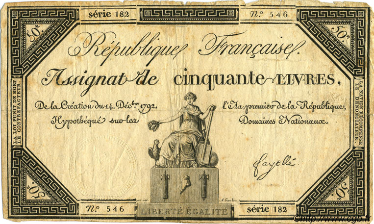 50 Livres FRANKREICH  1792 Laf.164 fS