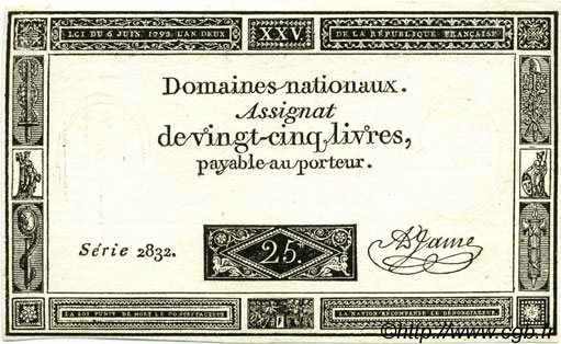 25 Livres FRANKREICH  1793 Laf.168 VZ