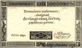 25 Livres FRANCE  1793 Laf.168 AU