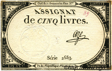 5 Livres FRANCE  1793 Ass.46a F - VF