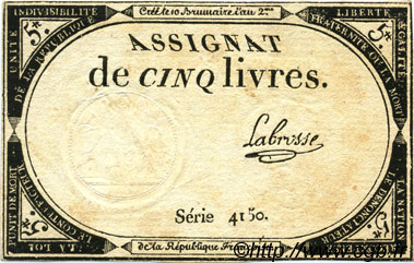 5 Livres FRANCE  1793 Ass.46a XF - AU