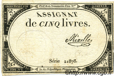 5 Livres FRANCE  1793 Ass.46a F - VF