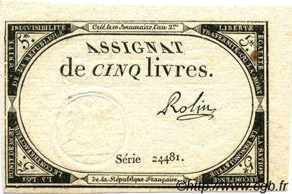 5 Livres FRANCIA  1793 Ass.46a SPL a AU