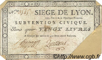 20 Livres FRANCE regionalism and various Lyon 1793 Laf.252 VF