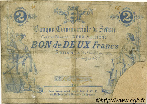 2 Francs FRANCE regionalism and various Sedan 1871 JER.08.14B P