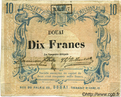 10 Francs FRANCE regionalism and various Douai 1870 BPM.063.22 F