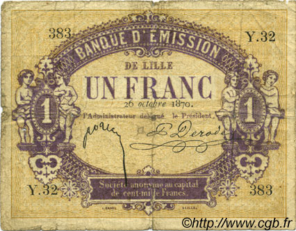 1 Franc FRANCE regionalismo e varie Lille 1870 JER.59.41A B