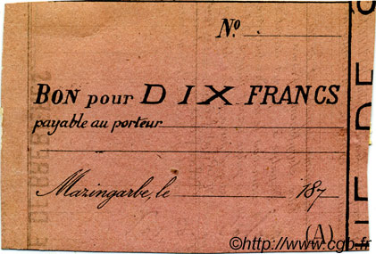 10 Francs FRANCE regionalism and various Mazingarbe 1870 JER.62.20C VF