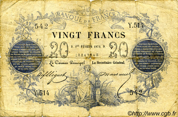 20 Francs type 1871 FRANCE  1871 F.A46.03 G