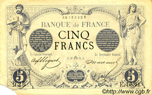 5 Francs NOIR FRANCIA  1872 F.01.10 BB