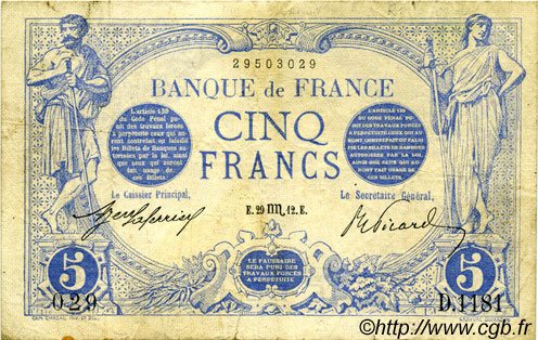 5 Francs BLEU FRANCIA  1912 F.02.10 BC