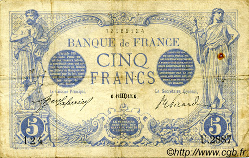 5 Francs BLEU FRANCE  1913 F.02.20 F