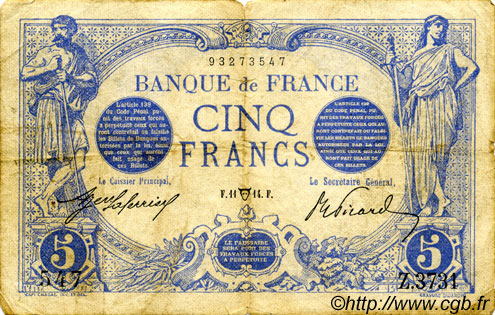 5 Francs BLEU FRANCE  1914 F.02.22 pr.TB
