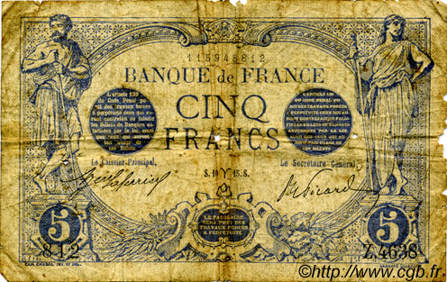 5 Francs BLEU FRANKREICH  1915 F.02.25 fSGE