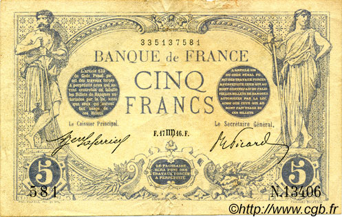 5 Francs BLEU FRANCIA  1916 F.02.42 BC+