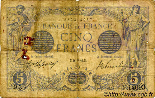 5 Francs BLEU FRANCIA  1916 F.02.43 B